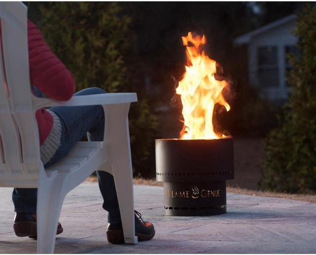 Flame Genie Wood Pellet Fire Pit - 2 Sizes ( 13.5 D or 19 D ) and 2 Finishes ( Black or Stainless Steel ) in Decks & Fences