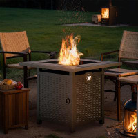 Lark Manor Arethea 25.3"H x 28'' W Propane Outdoor Fire Pit Table with Lid