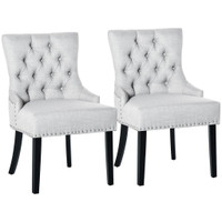 BUTTON-TUFTED DINING CHAIR, FABRIC UPHOLSTERED ACCENT CHAIR WITH NAILED TRIM &amp; WOOD LEGS FOR LIVING ROOM, SET OF 2,