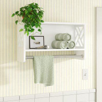 Andover Mills Lund 25" Wide Wooden Wall Mounted Bath Shelf with 2 Towel Rods and 1 Shelf