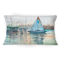 East Urban Home A Sailboat In A Marina With Some Yachts - Nautical & Coastal Printed Throw Pillow 1