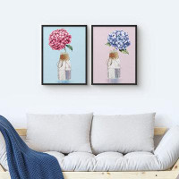 SIGNLEADER SIGNLEADER Framed Wall Art Collage Print Gallery Set Duo Of Pink And Purple Flowers In Mason Jars Botanical P