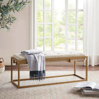 Joss & Main Onyx Button-Tufted Upholstered Metal Base Accent Bench