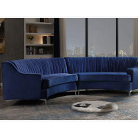 Orren Ellis Navy Blue Velvet Curved Sofa