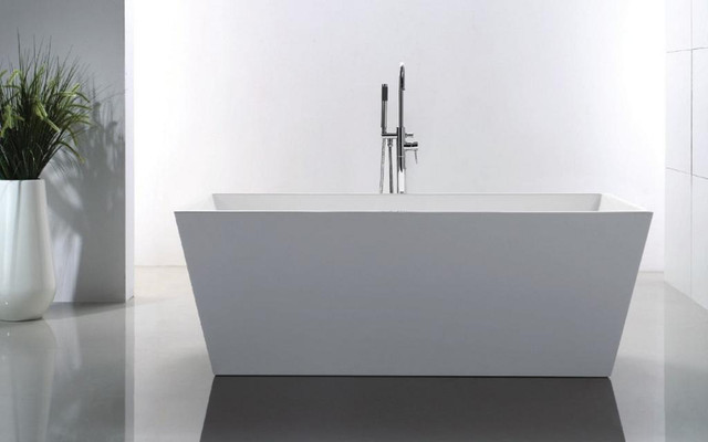 59, 63 or 67 In FreeStanding Reinforced Acrylic Composite Construction Bathtub - Brass Pop-Up Drain Incl –Chrome   KBQ in Plumbing, Sinks, Toilets & Showers - Image 4