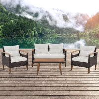 Winston Porter Outdoor Conversation Sets with a loveseat and coffee table, two chairs with Ergonomic armrests