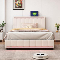 Wrought Studio Upholstered Bed With LED Light And 4 Drawers