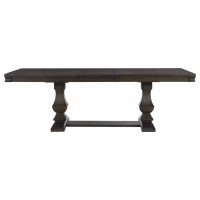 Creationstry Wooden Dining Table 1pc w Separate Extension Leaf Double Pedestal Base Wire Brushed