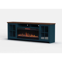 Wildon Home® 97 inch Fireplace TV Stand Console for TVs up to 100 inches, Blue Denim and Whiskey Finish