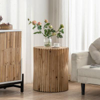 Union Rustic Cylindrical Coffee Table With Vertical Texture Relief Design 24.1" H x 20.56" L x 20.39" W