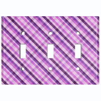WorldAcc Metal Light Switch Plate Outlet Cover (Purple Picnic Plaid Wall Paper - Single Toggle)