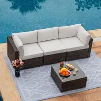 Latitude Run® Latitude Run® 3-Piece Outdoor Furniture Wicker Conversation Set W Off White Thick Cushions, Pool, Backyard