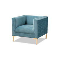 Lefancy.net Lefancy  Seraphin Glam and Luxe Light Blue Velvet Fabric Upholstered Gold Finished Armchair