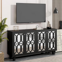 Red Barrel Studio Buffet Cabinet With Adjustable Shelves, 4-Door Mirror Hollow-Carved TV Stand For Tvs Up To 70'', Multi