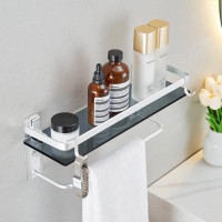 Rebrilliant 15.7 Inch Bathroom Wall Shelf With Towel Rack With 2 Removable Hooks Silver (1 Tier)