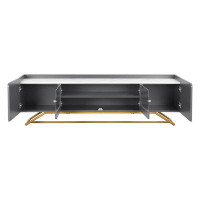 Ivy Bronx On-trend Grey Tv Console With Faux Marble Top, Fluted Glass & Gold Frame, Contemporary Design For 70'' Tvs