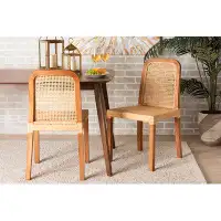 Bungalow Rose Lefancy  Caspia Mid-Century  and Natural Rattan 2-Piece Dining Chair Set