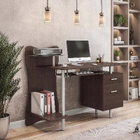 Latitude Run® Stylish Computer Desk With Storage Space, Dark Brown