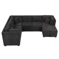 Latitude Run® 108.6" U-shaped Sectional Sofa Pull out Sofa Bed with Two USB Ports, Two Power Sockets