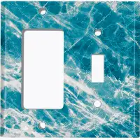 WorldAcc Metal Light Switch Plate Outlet Cover (Marble Blue Print 6  - Single Rocker Single Toggle)