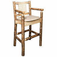 Union Rustic Montana Woodworks Glacier Country Collection Counter Height Captain's Barstool, Buckskin Upholstery