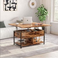 17 Stories Modern Rustic Brown Lift Top Coffee Table - 4-In-1 Multi-Function Design With Hidden Compartment, Ideal For L