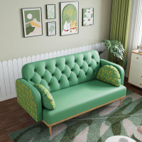 Mercer41 Loveseat Sofa: Two-Seater PU Sofa with Tulip Pattern , 2 Dumpling-Shaped Throw Pillows