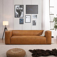 Hokku Designs Colton Mid-Century Modern Tan Leather Sofa