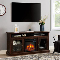 House of Hampton Contemporary TV Media Stand With 18" Fireplace Insert,Open And Closed Storage Space For TV Up To 65"