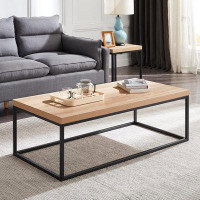 17 Stories 17 Stories Natural Oak Coffee Table For Living Room, 47" Modern Industrial Rectangular Wood And Metal Coffee