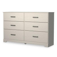 Latitude Run® Tely 60 Inch Wide Dresser, 6 Drawers With Pewter Handles, White Wood