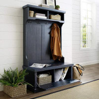Wildon Home® Entryway Bench with Coat Rack and Shoe Cabinet, Distressed Navy_64.5" H x 40" W x 18.5" D
