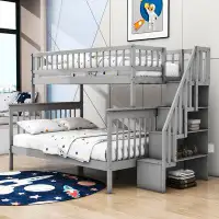 Harriet Bee Flatiron Twin over Full Wooden Bunk Bed with Shelves and Stair