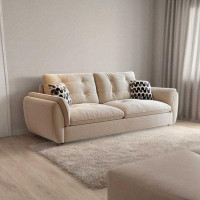 Hokku Designs Cream Wind Flower Sofa Living Room Small Apartment Simple Modern Light Luxury Technology Fabric Sofa Row H