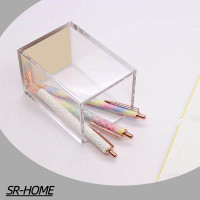 SR-HOME Clear Acrylic Body Bright Yellow Gold Tone Sticky Memo Pad Holder N Pen Holder Set For Office School Home Desk O