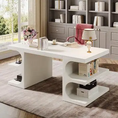 Ivy Bronx Wooden Large Computer Desk for Home Office