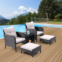 Latitude Run® 5 Piece Outdoor Patio Furniture Set,All Weather PE Rattan Conversation Chairs With Armrest And Removable C