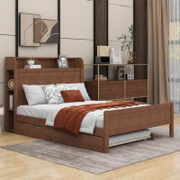 Millwood Pines Full Size Platform Bed With Storage Headboard And Twin Size Trundle