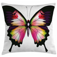 East Urban Home Ambesonne Swallowtail Butterfly Throw Pillow Cushion Cover, Lively Wildlife Animal With Antennas In Drea