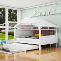 Latitude Run® Erel Full House Bed with Twin Trundle and Shelf
