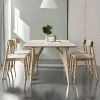 Great Deals Trading 4 - Person white Rectangular Solid Wood Sintered Stone tabletop Dining Table Set