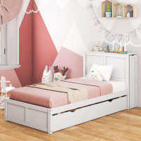 Red Barrel Studio Red Barrel Studio Twin Wooden Platform Bed With Trundle Storage Headboard Pull Out Shelves White