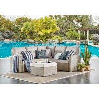 Highland Dunes Pangkal Pinang 78"W All-Weather Wicker Outdoor Double Loveseat And Large Ottoman with Cushions