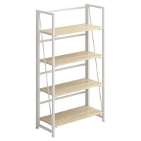 Latitude Run® Folding Bookshelf Storage Shelves 4 Tiers Vintage Bookcase Standing Racks Study Organizer Home Office (Nat