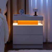 Wrought Studio Nightstand LED Bedside Table Cabinet