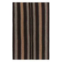 Rosalind Wheeler Vintage Kilim In Brown, Beige And Grey Stripes With Red Accents