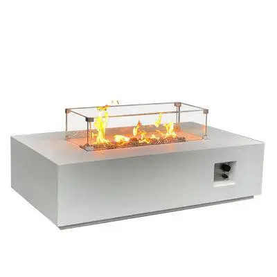 Introducing the Outdoor Concrete Propane Gas Rectangle Fire Pit Table a luxurious blend of modern de...