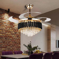 Everly Quinn 42'''' 4 - Blade Gold Crystal Chandelier Ceiling Fans Indoor With LED Light