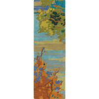 CompanyC Landscape Floral Handmade Tufted Wool Teal/Yellow/Blue Area Rug