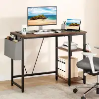 Ebern Designs Metal Base Desk With Side Storage Shelves